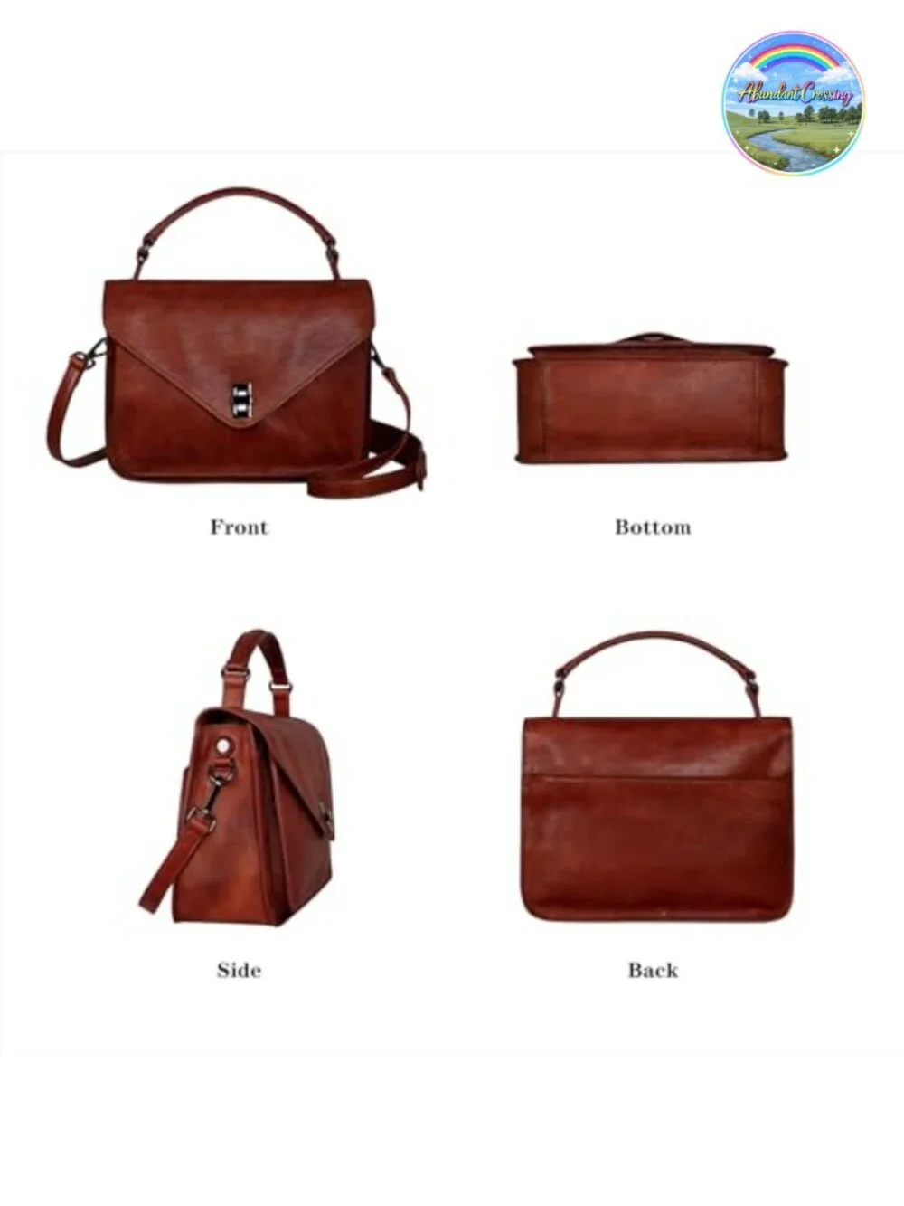 Genuine Leather Satchel Handbag with Detachable Crossbody Strap